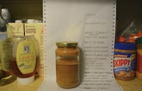 a jar of peanut butter with a label on it