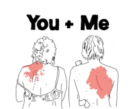 a drawing of two people with blood on their backs