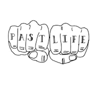 a drawing of a fist with the word past life on it