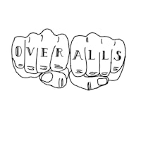 a drawing of a fist with the word over alls on it